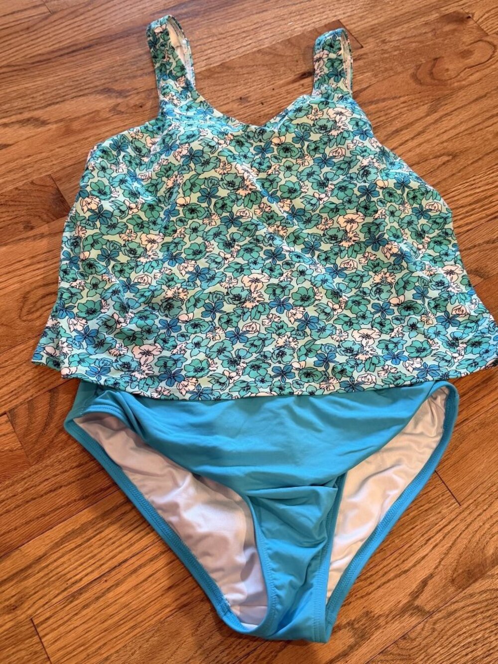 LANDS END WOMENS BLUE FLORAL ONE PIECE BATHING SUIT SMALL 6-8